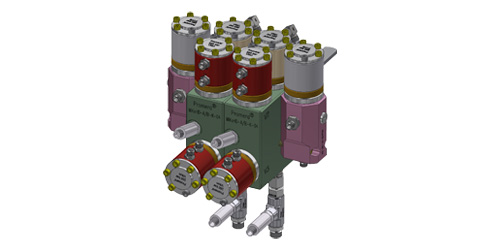 Visualizzazione testa di miscelazione ad alta pressione con raccordi per tubi flessibili e supporto metallico