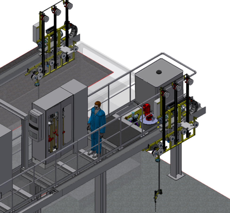 Zeichnung einer Handhabung und Dosierung von 3 flüssigen Komponenten für den Gummi-Mischprozess